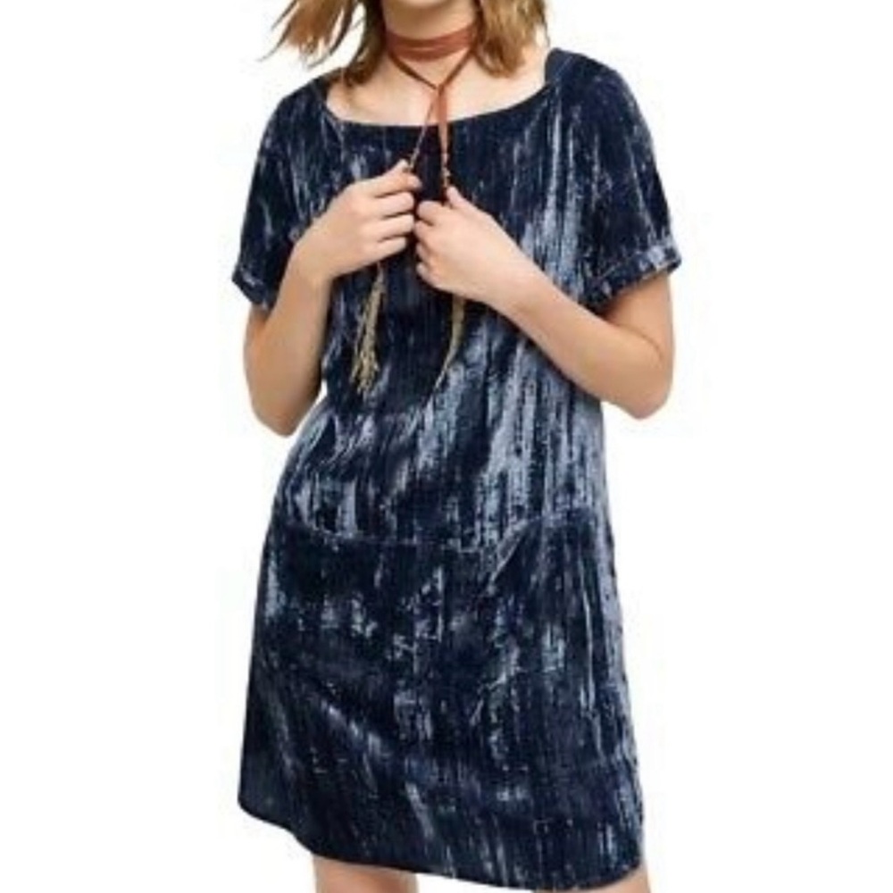Anthropologie Floreat | Women’s Blue Crushed‎ Velvet Short Sleeve Dress Size XS